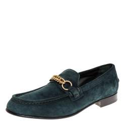 Burberry Green Suede Leather Solway Chain Detail Slip On Loafers Size 44