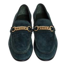 Burberry Green Suede Leather Solway Chain Detail Slip On Loafers Size 44