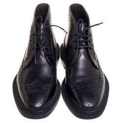 Burberry Black Brogue Leather Wilmont Ankle Boots Size 42