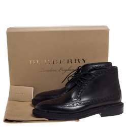 Burberry Black Brogue Leather Wilmont Ankle Boots Size 42