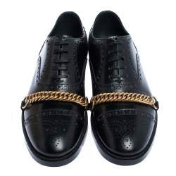 مملوكة مسبقًا Burberry Black Brogue Leather Chain Link Lace Up Oxford Size 42.5