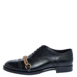 مملوكة مسبقًا Burberry Black Brogue Leather Chain Link Lace Up Oxford Size 42.5
