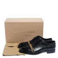 مملوكة مسبقًا Burberry Black Brogue Leather Chain Link Lace Up Oxford Size 42.5