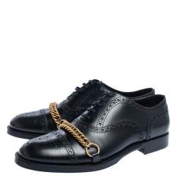 مملوكة مسبقًا Burberry Black Brogue Leather Chain Link Lace Up Oxford Size 42.5