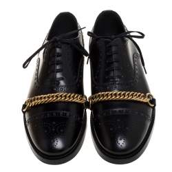 مملوكة مسبقًا حذاء أكسفورد بربري أربطة وصلة سلسلة جلد بروغ أسود مقاس 43