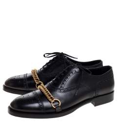 مملوكة مسبقًا حذاء أكسفورد بربري أربطة وصلة سلسلة جلد بروغ أسود مقاس 43