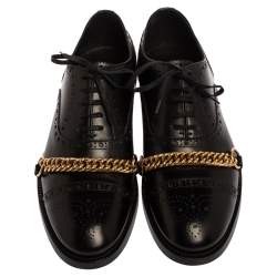 Burberry Black Brogue Leather Chain Link Lace Up Oxford Size 44
