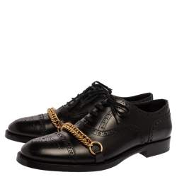 Burberry Black Brogue Leather Chain Link Lace Up Oxford Size 44