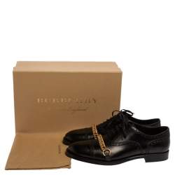 Burberry Black Brogue Leather Chain Link Lace Up Oxford Size 44