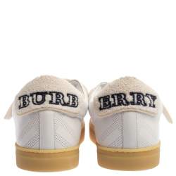 Burberry White Perforated Leather Bert Low Top Sneakers Size 43.5