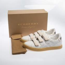 Burberry White Perforated Leather Bert Low Top Sneakers Size 43.5