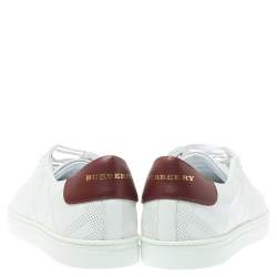 Burberry White Perforated Leather Albert Low Top Sneakers Size 44