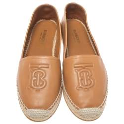 Pre Owned Burberry Brown Leather TB Slip On Espadrilles Loafers Size 39