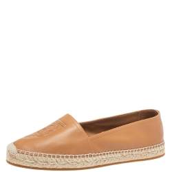 Pre Owned Burberry Brown Leather TB Slip On Espadrilles Loafers Size 39