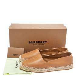 Pre Owned Burberry Brown Leather TB Slip On Espadrilles Loafers Size 39