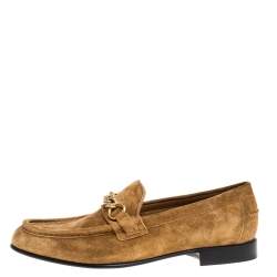 Pre Owned حذاء لوفرز بربري سليب أون تفاصيل سلسلة سلسلة سولواي جلد سويدي بني مقاس 42.5