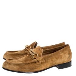 Pre Owned حذاء لوفرز بربري سليب أون تفاصيل سلسلة سلسلة سولواي جلد سويدي بني مقاس 42.5