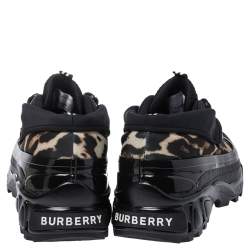 Burberry Black Mesh And Leopard Print Satin Arthur Low Top Sneakers Size 43