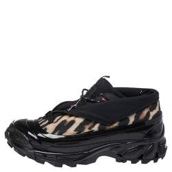 Burberry Black Mesh And Leopard Print Satin Arthur Low Top Sneakers Size 43