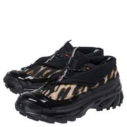 Burberry Black Mesh And Leopard Print Satin Arthur Low Top Sneakers Size 43