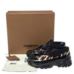 Burberry Black Mesh And Leopard Print Satin Arthur Low Top Sneakers Size 44