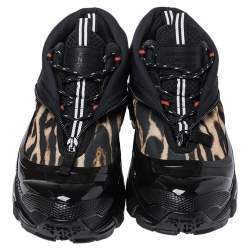 Burberry Black Mesh And Leopard Print Satin Arthur Low Top Sneakers Size 44