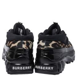 Burberry Black Mesh And Leopard Print Satin Arthur Low Top Sneakers Size 44