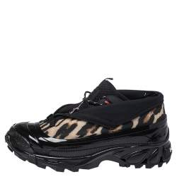 Burberry Black Mesh And Leopard Print Satin Arthur Low Top Sneakers Size 43.5