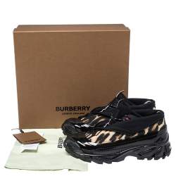 Burberry Black Mesh And Leopard Print Satin Arthur Low Top Sneakers Size 43.5