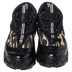 Burberry Black Mesh And Leopard Print Satin Arthur Low Top Sneakers Size 43.5