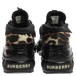 Burberry Black Mesh And Leopard Print Satin Arthur Low Top Sneakers Size 45
