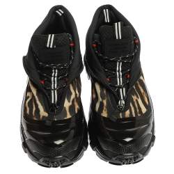 Burberry Black Mesh And Leopard Print Satin Arthur Low Top Sneakers Size 45