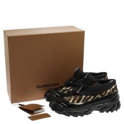 Burberry Black Mesh And Leopard Print Satin Arthur Low Top Sneakers Size 45