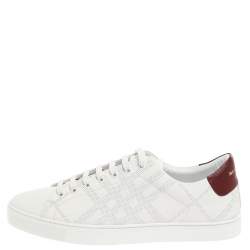 Burberry White Leather Albert Perforated Check Low Top Sneakers Size 45