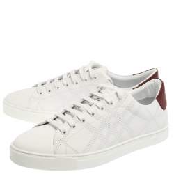 Burberry White Leather Albert Perforated Check Low Top Sneakers Size 45