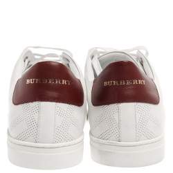 Burberry White Leather Albert Perforated Check Low Top Sneakers Size 45