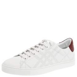 Burberry White Leather Albert Perforated Check Low Top Sneakers Size 45