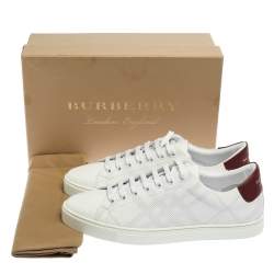 Burberry White Leather Albert Perforated Check Low Top Sneakers Size 45