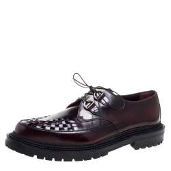 Pre Owned Burberry Burgundy Leather Woven Toe Detail Lace Up Platform Creepers Size 44