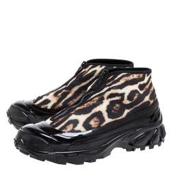Burberry Black Mesh And Leopard Print Satin Arthur Low Top Sneakers Size 42.5