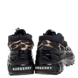 Burberry Black Mesh And Leopard Print Satin Arthur Low Top Sneakers Size 42.5
