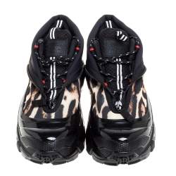 Burberry Black Mesh And Leopard Print Satin Arthur Low Top Sneakers Size 42.5