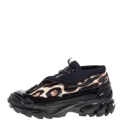 Burberry Black Mesh And Leopard Print Satin Arthur Low Top Sneakers Size 42.5