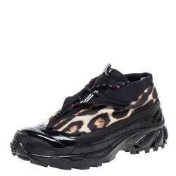 Burberry Black Mesh And Leopard Print Satin Arthur Low Top Sneakers Size 42.5
