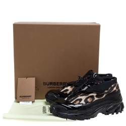 Burberry Black Mesh And Leopard Print Satin Arthur Low Top Sneakers Size 42.5