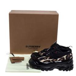 Burberry Black Mesh And Leopard Print Satin Arthur Low Top Sneakers Size 42