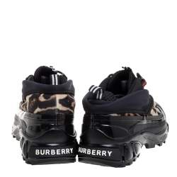 Burberry Black Mesh And Leopard Print Satin Arthur Low Top Sneakers Size 42