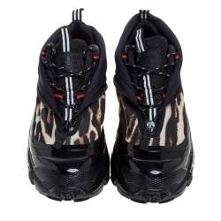 Burberry Black Mesh And Leopard Print Satin Arthur Low Top Sneakers Size 42