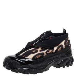 Burberry Black Mesh And Leopard Print Satin Arthur Low Top Sneakers Size 42
