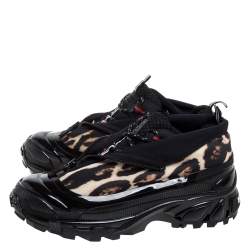 Burberry Black Mesh And Leopard Print Satin Arthur Low Top Sneakers Size 42